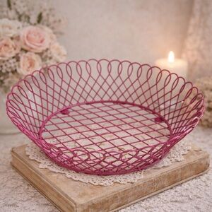 Pink Wire Coated Round Basket Home Decor Organization